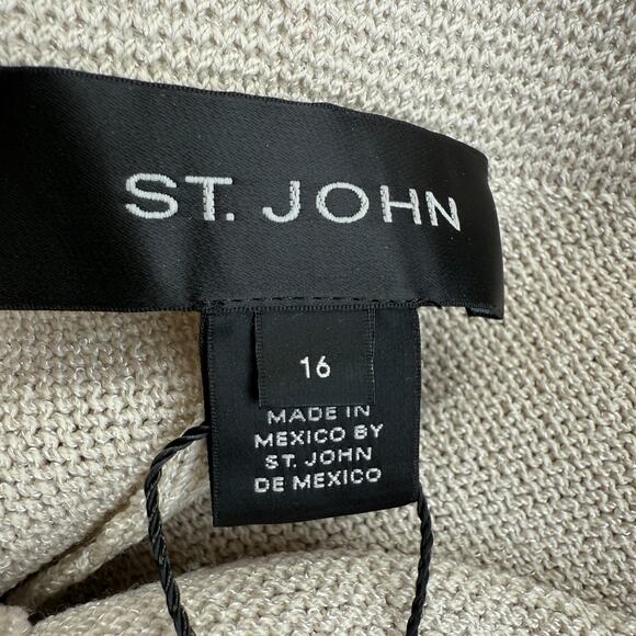 St John Luxe Knit Wide Leg Pants Size 16 Alabaster Wool Blend NWT $395 Neutral - Picture 3 of 11